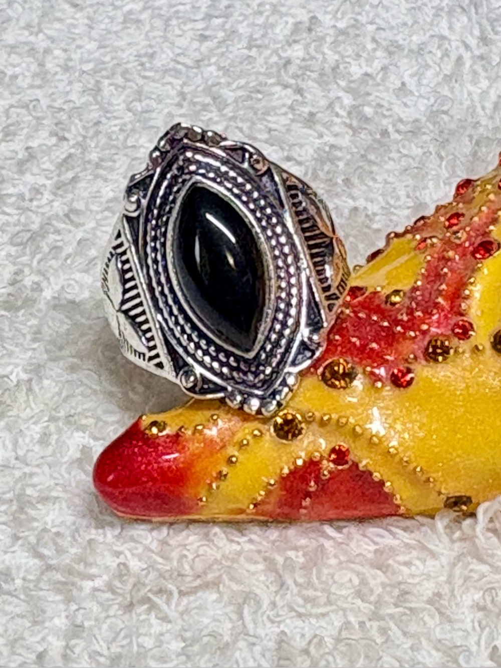Sterling Silver Black Onyx Marquise Statement Ring - Women Jewelry